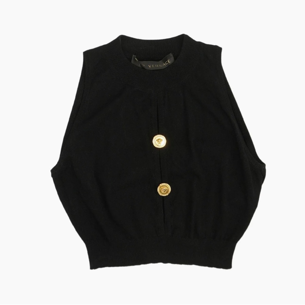 Versace Black Sweater Vest with Gold Buttons